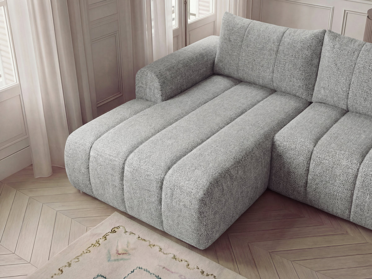 Canapé d'angle fixe NESTY tissu chiné avec pouf