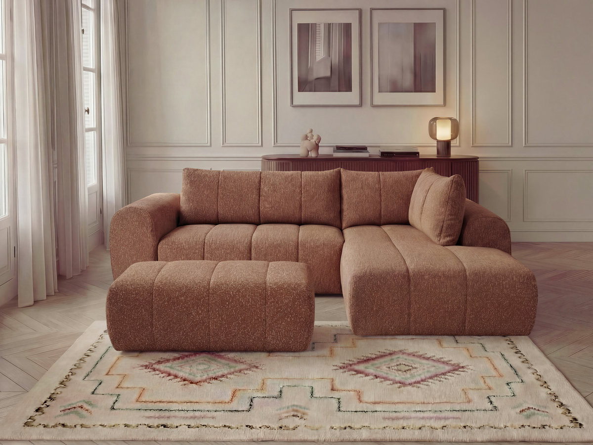 Canapé d'angle L NESTY chiné avec pouf orange — vue 4