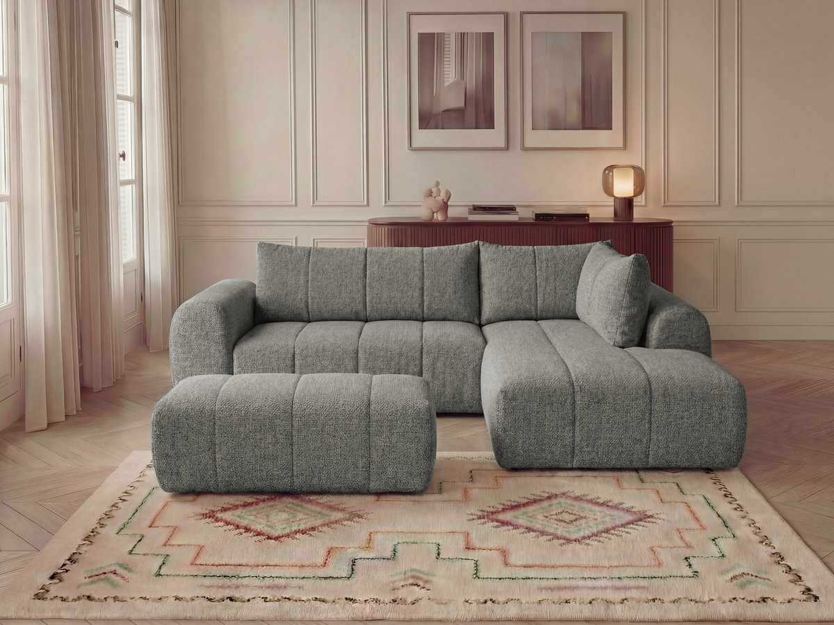 Canapé d'angle L NESTY chiné avec pouf gris foncé — vue 4