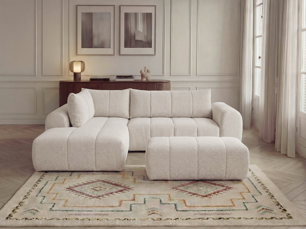 Canapé d'angle L NESTY chiné avec pouf beige — vue 4