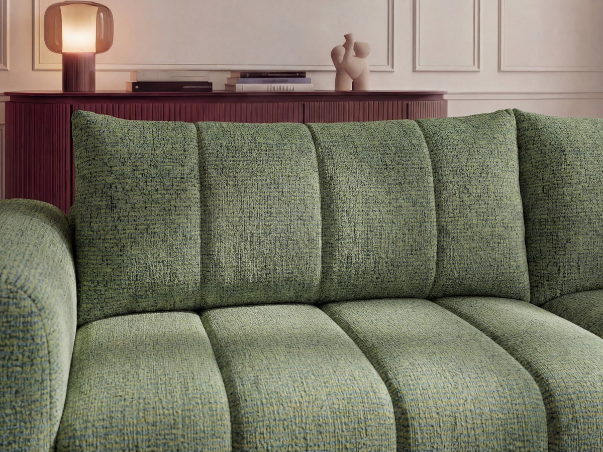 Canapé d'angle fixe NESTY tissu chiné avec pouf