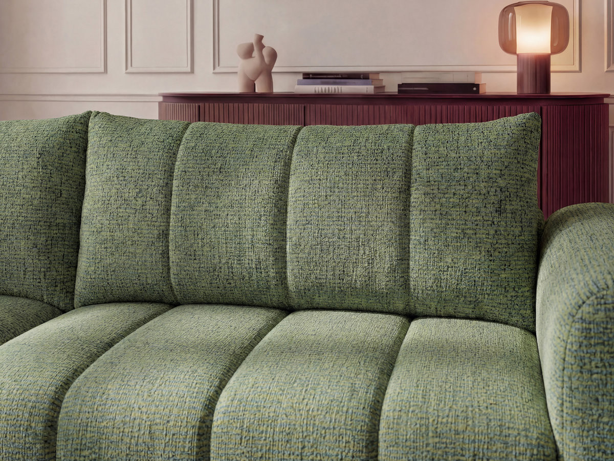 Canapé d'angle fixe NESTY tissu chiné avec pouf