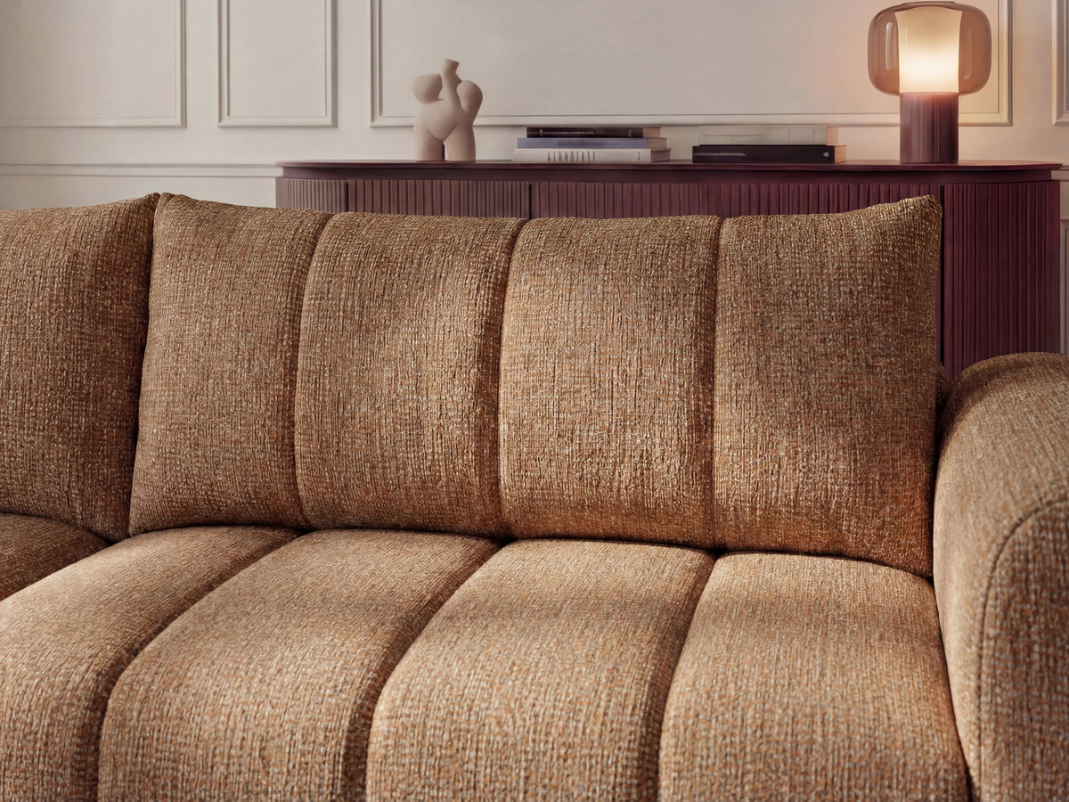 NESTY vaste hoekbank in gemêleerde stof met voetenbank