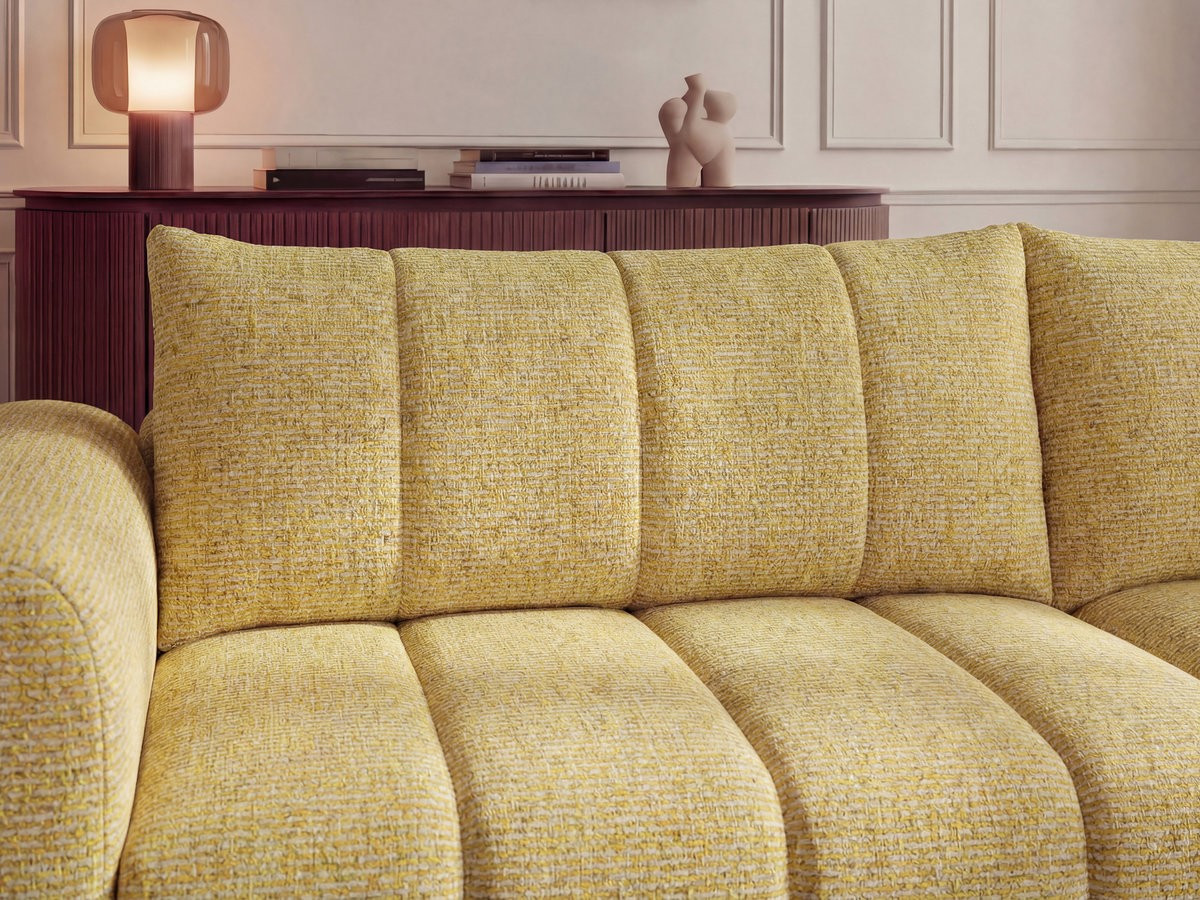 Canapé d'angle NESTY chiné avec pouf jaune — vue 6