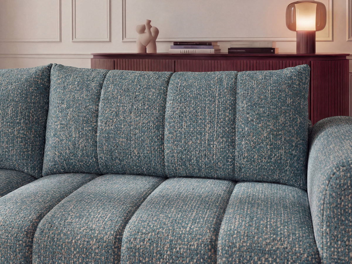 Canapé d'angle fixe NESTY tissu chiné avec pouf