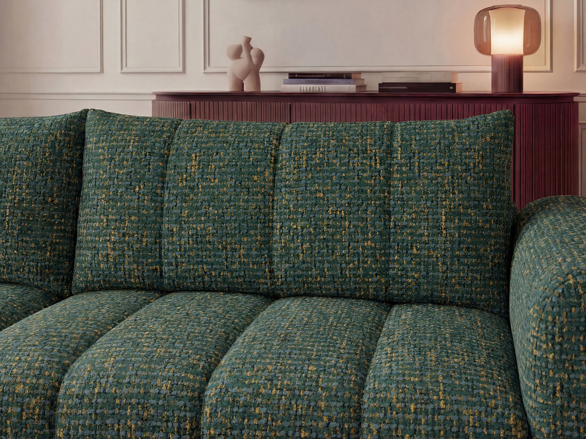 Canapé d'angle fixe NESTY tissu chiné avec pouf