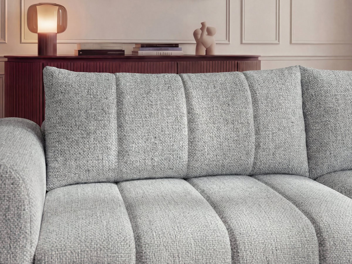 Canapé d'angle fixe NESTY tissu chiné avec pouf