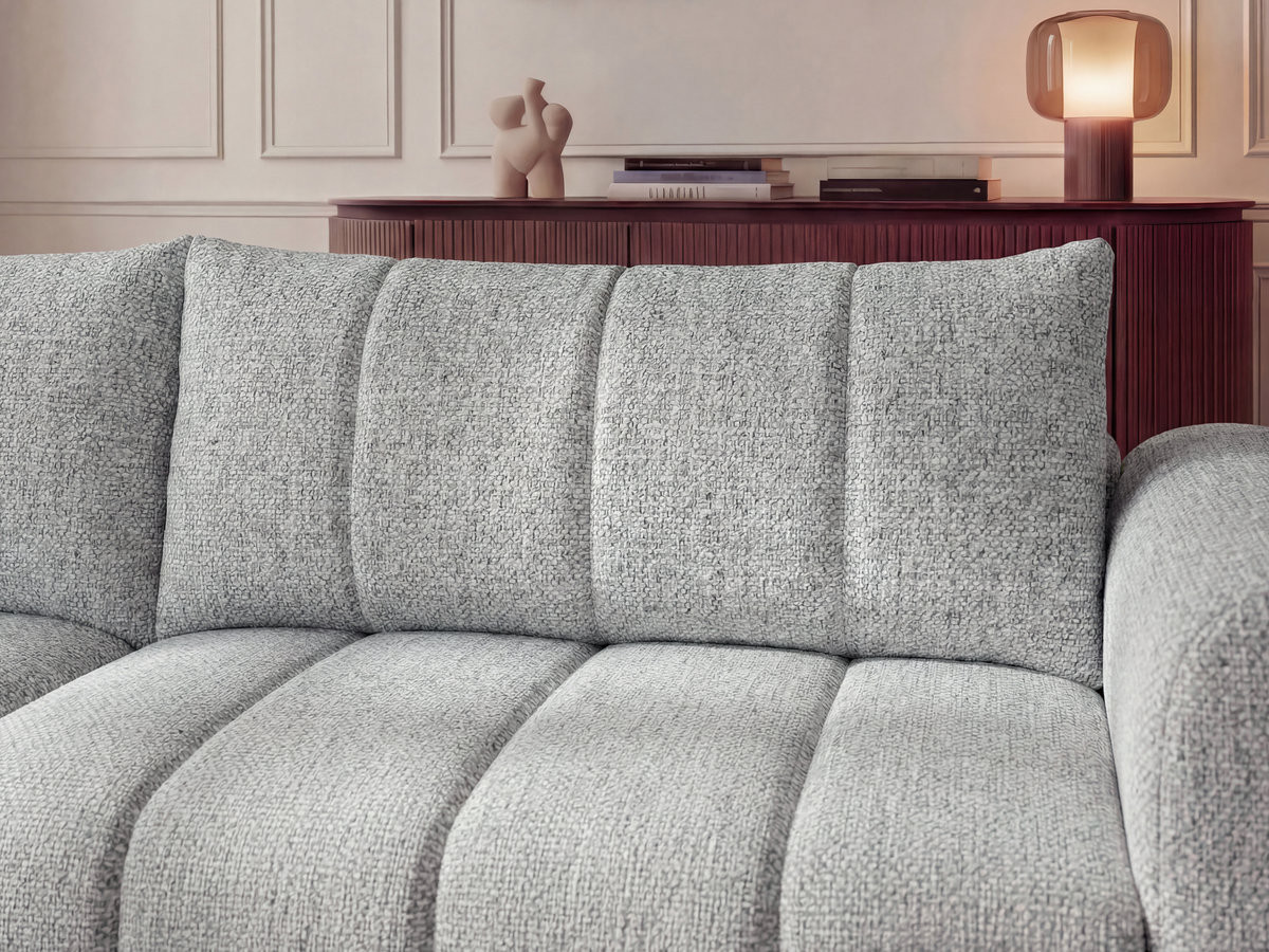 Canapé d'angle fixe NESTY tissu chiné avec pouf