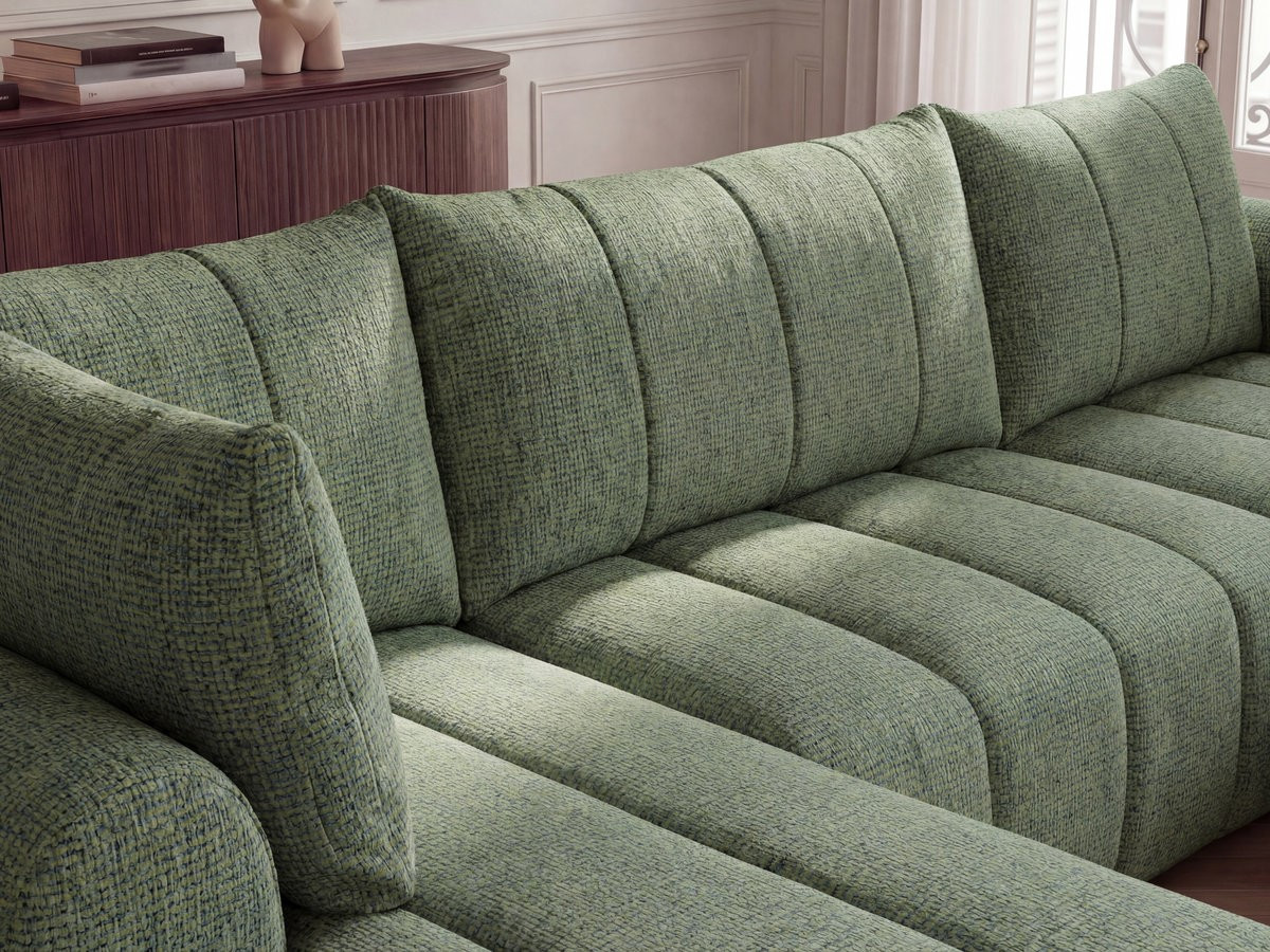 Canapé panoramique NESTY chiné avec pouf vert clair — vue 5