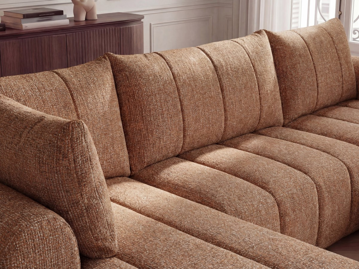 Canapé panoramique NESTY chiné avec pouf orange — vue 5