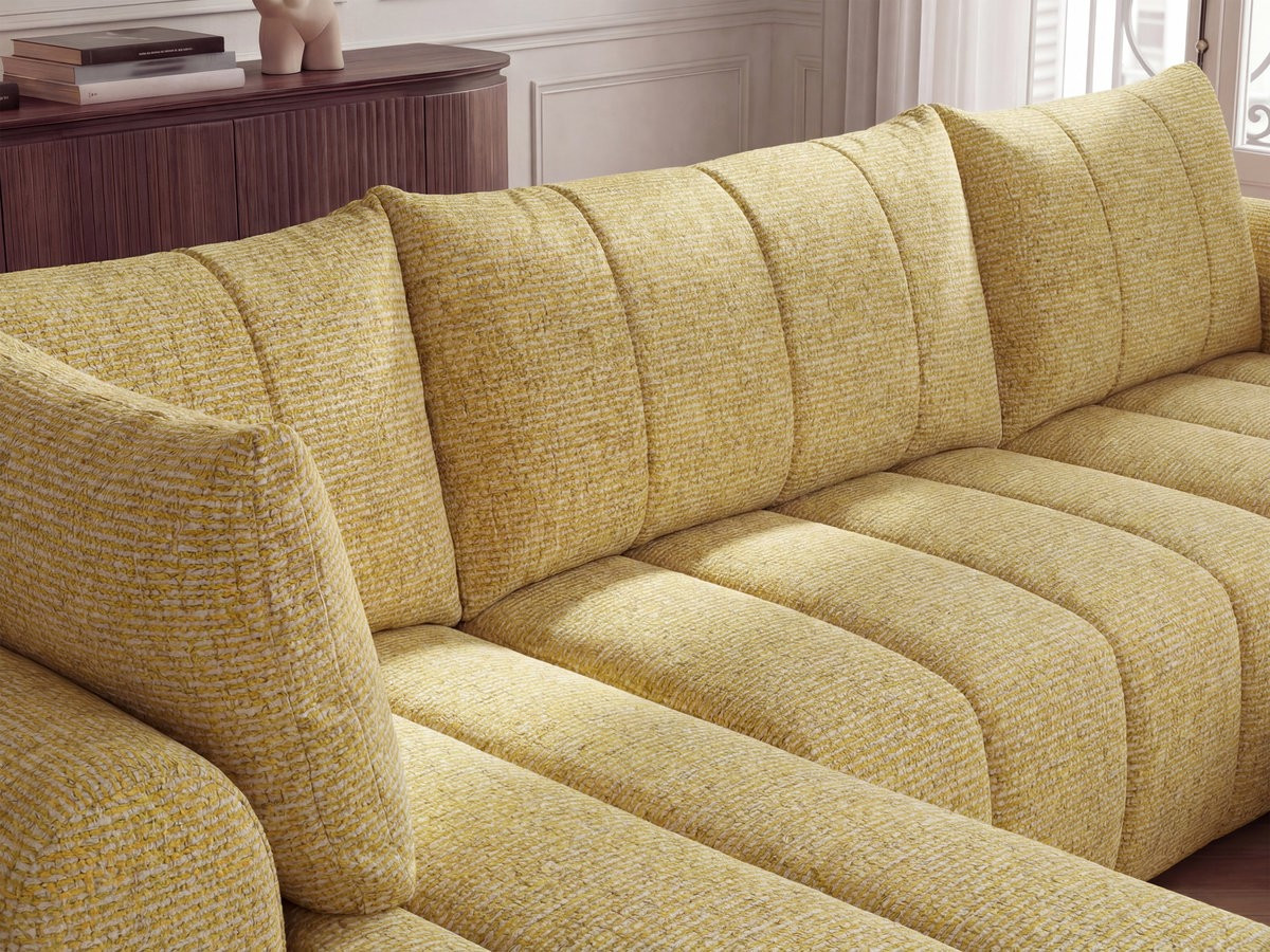 Canapé panoramique NESTY chiné avec pouf jaune — vue 5