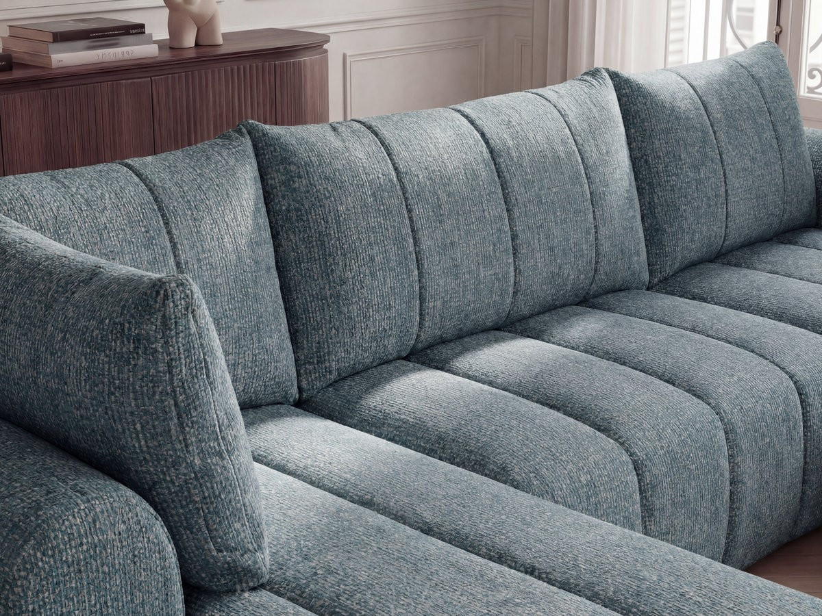 Canapé panoramique NESTY chiné avec pouf bleu — vue 5