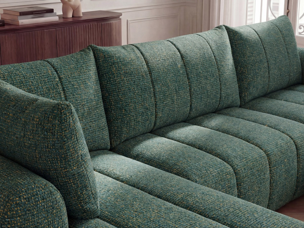 Canapé panoramique NESTY chiné avec pouf vert foncé — vue 5