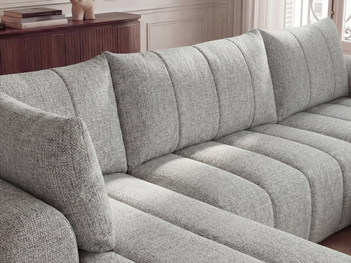 Canapé panoramique NESTY chiné avec pouf gris clair — vue 5