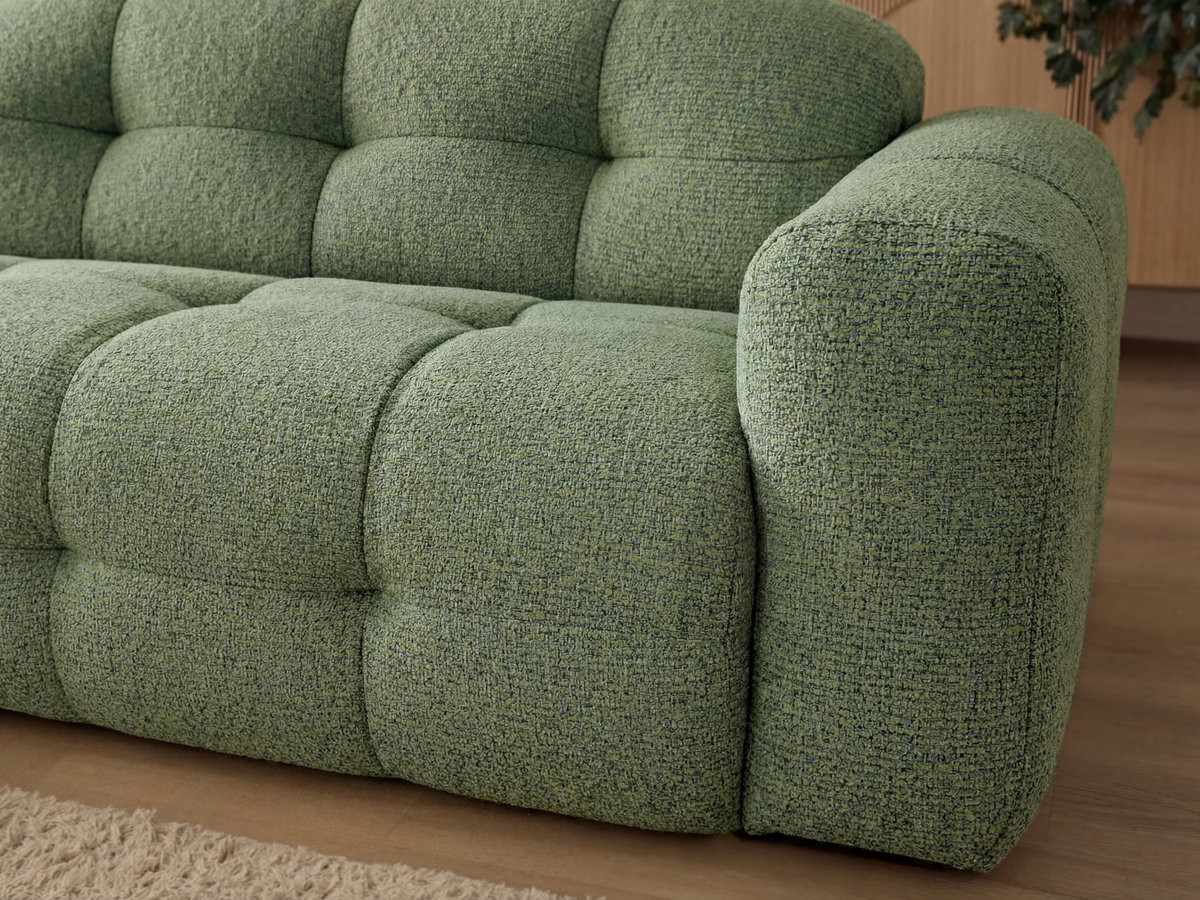 Canapé d'angle fixe LAURA tissu chiné avec grand pouf