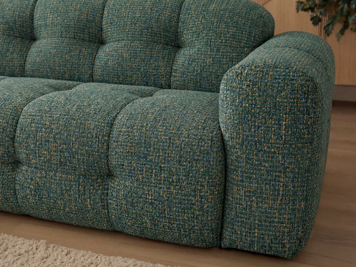 Canapé d'angle fixe LAURA tissu chiné avec grand pouf