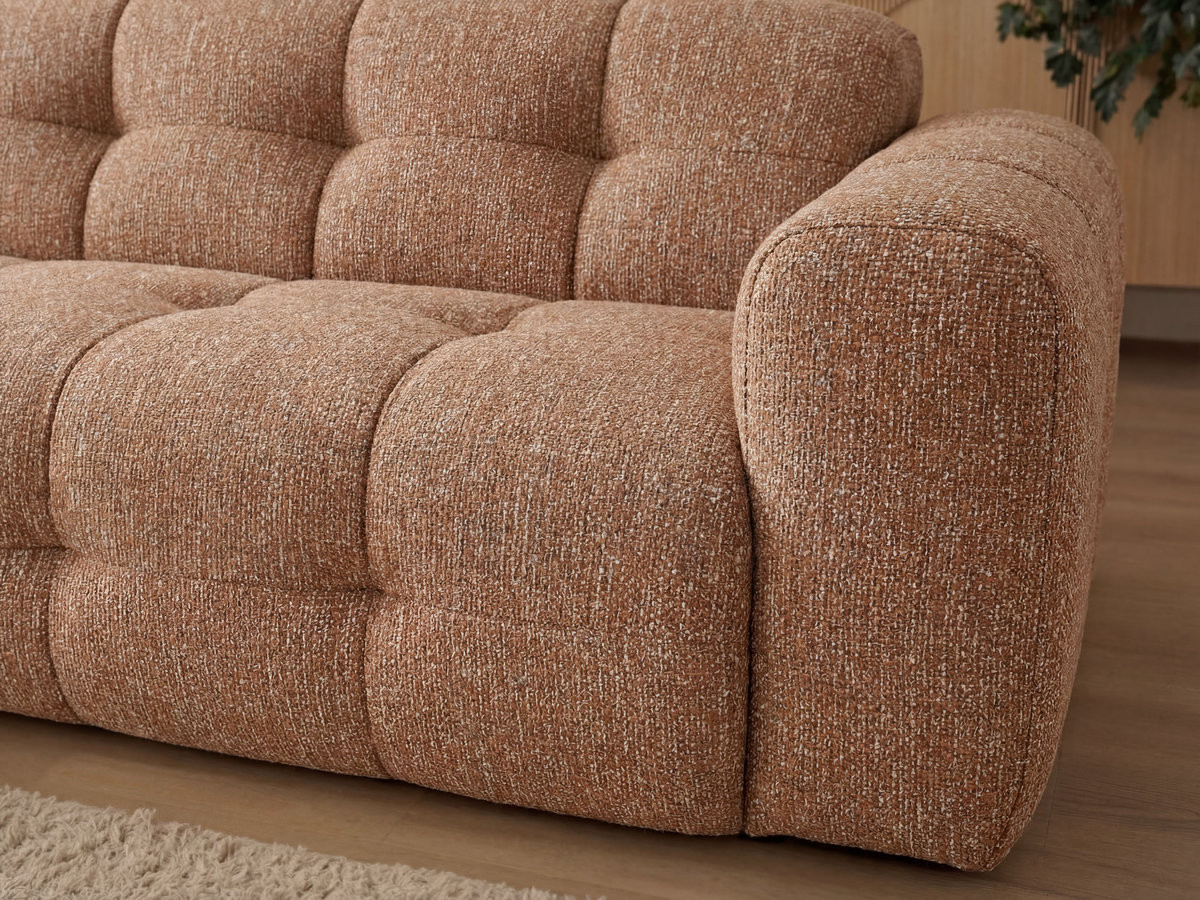 Canapé d'angle fixe LAURA tissu chiné avec grand pouf