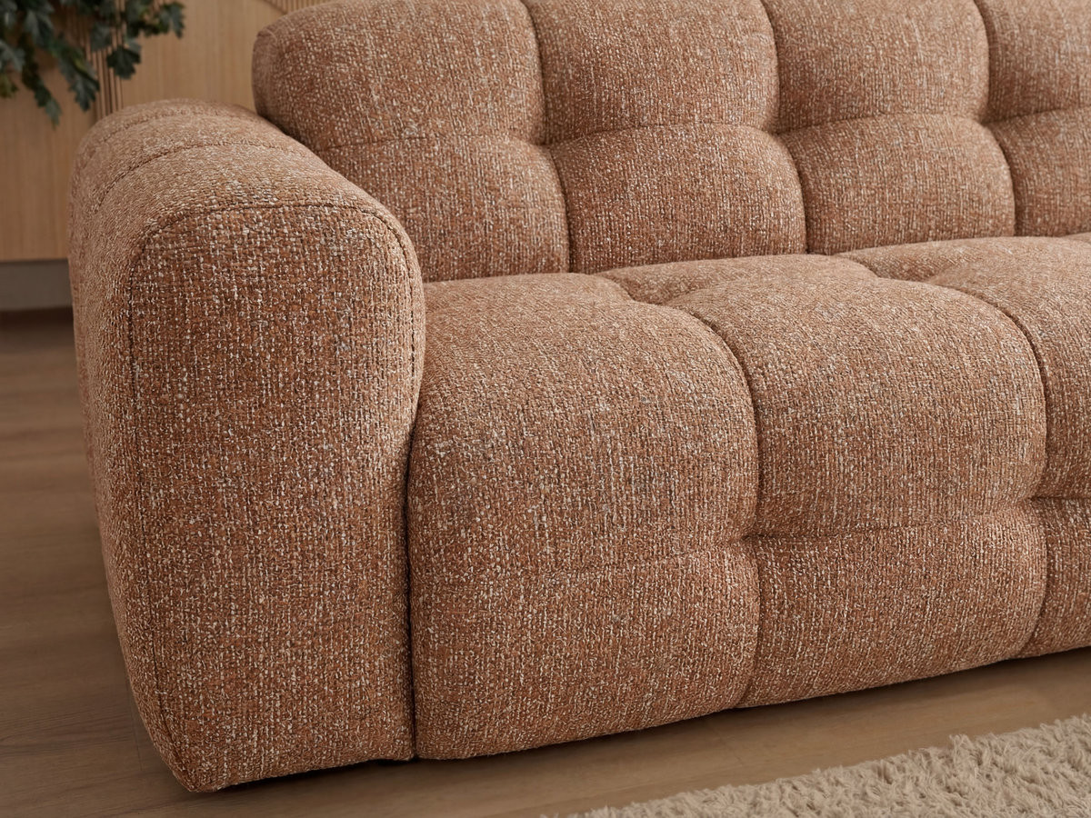 Canapé d'angle fixe LAURA tissu chiné avec grand pouf