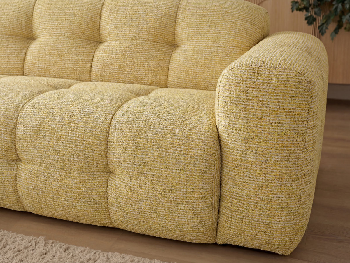 Canapé d'angle fixe LAURA tissu chiné avec grand pouf