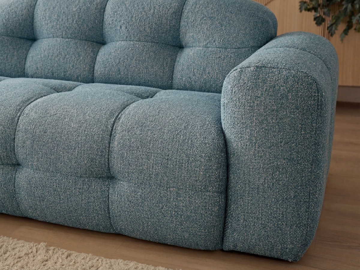 Canapé d'angle fixe LAURA tissu chiné avec grand pouf