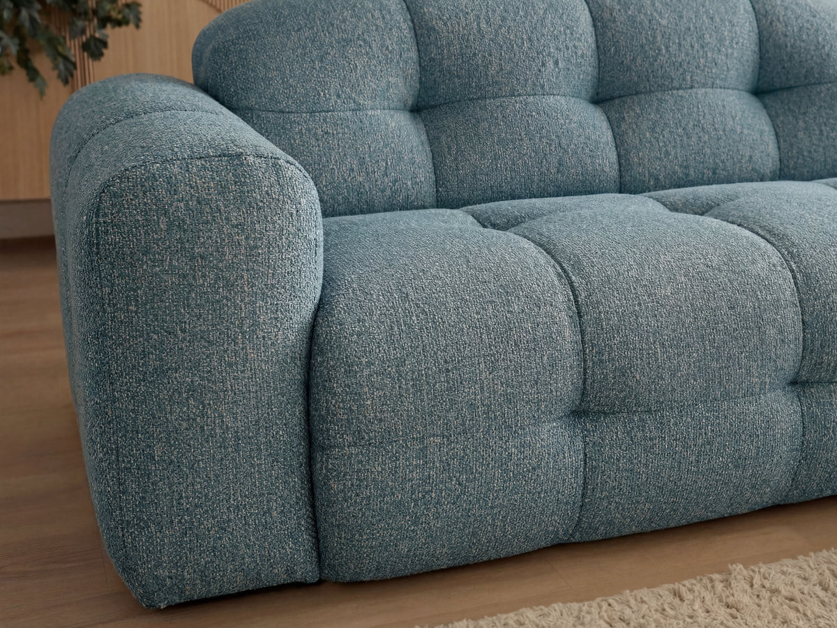 Canapé d'angle fixe LAURA tissu chiné avec grand pouf