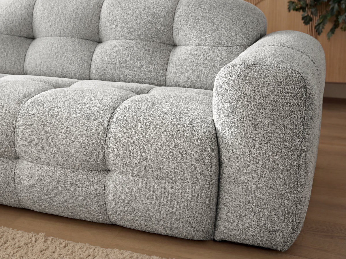 Canapé d'angle fixe LAURA tissu chiné avec grand pouf