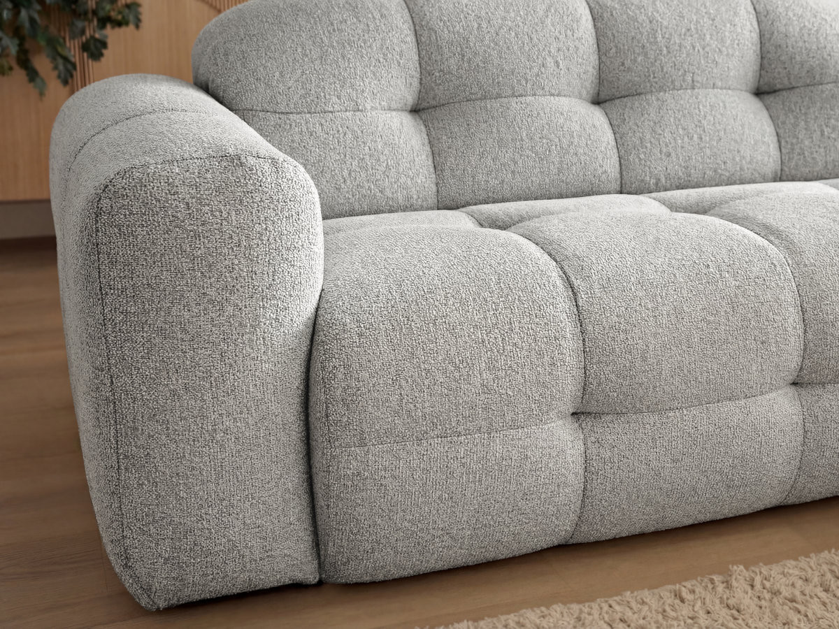 Canapé d'angle fixe LAURA tissu chiné avec grand pouf