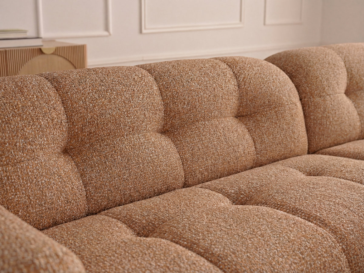 Canapé d'angle fixe LAURA tissu chiné avec grand pouf