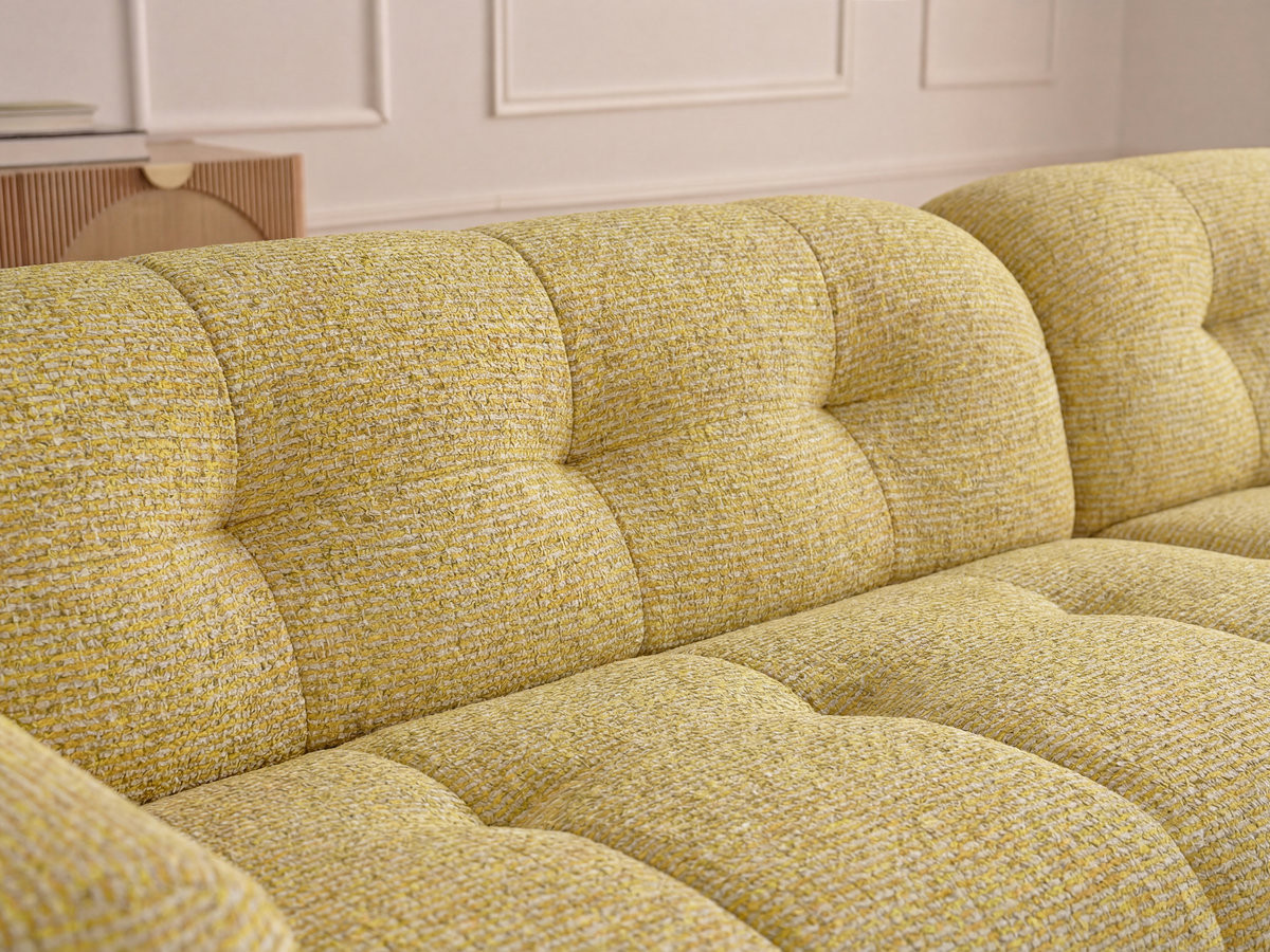 LAURA vaste hoekbank in gem?leerde stof met grote voetenbank