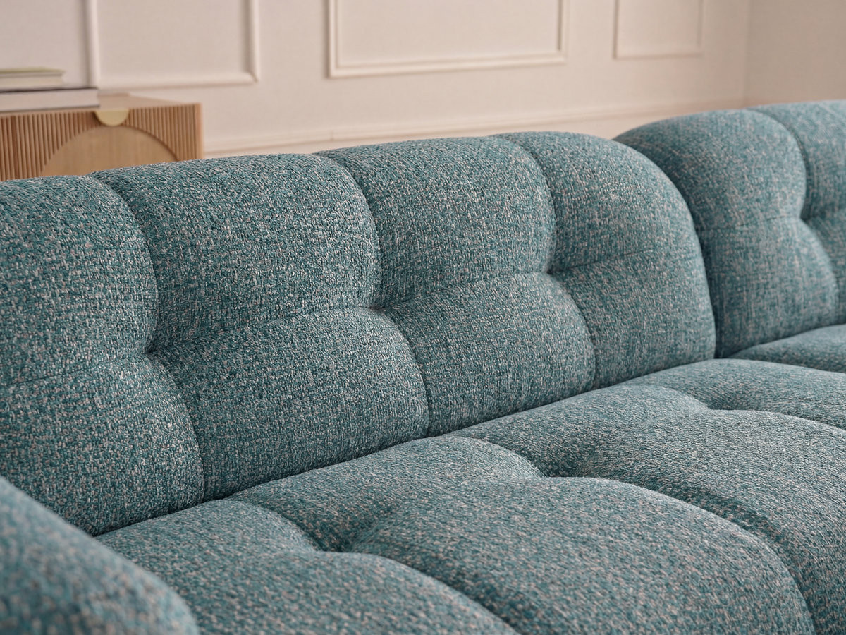 Canapé d'angle fixe LAURA tissu chiné avec grand pouf