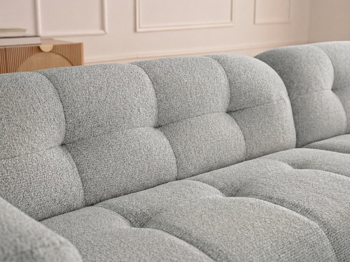 Canapé d'angle fixe LAURA tissu chiné avec grand pouf