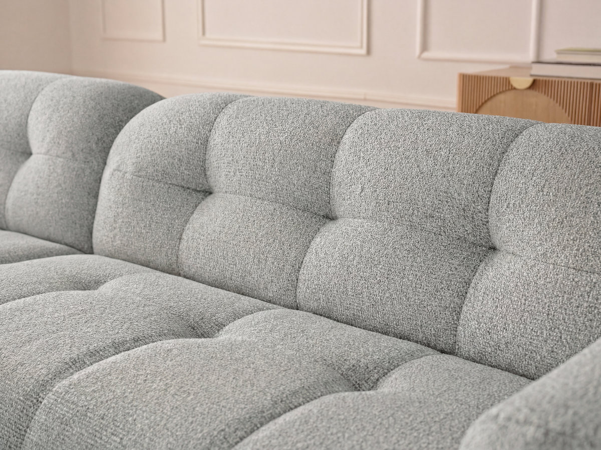 Canapé d'angle fixe LAURA tissu chiné avec grand pouf