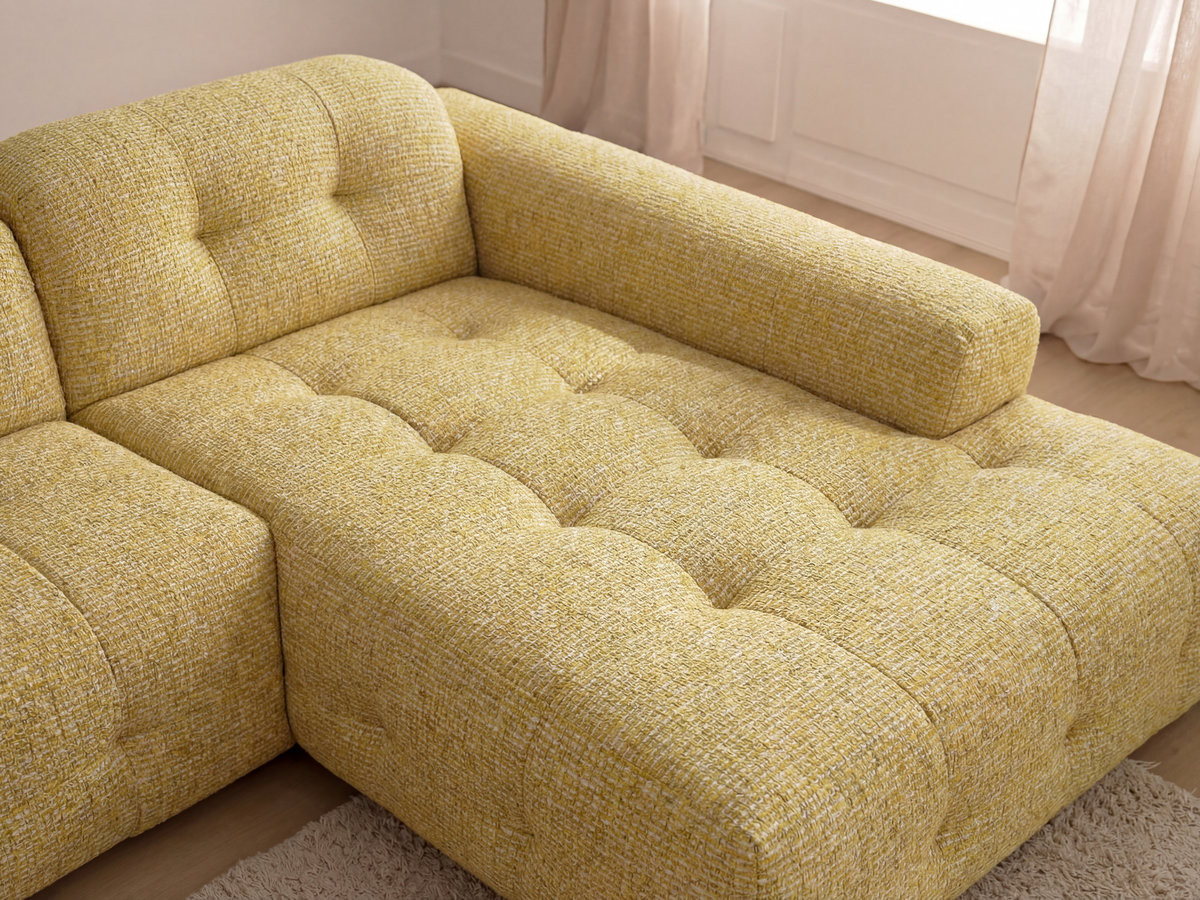 LAURA vaste hoekbank in gem?leerde stof met grote voetenbank