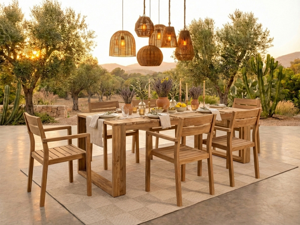 LOMBOK tuinset met tafel van 200 cm + 6 teakhouten stoelen