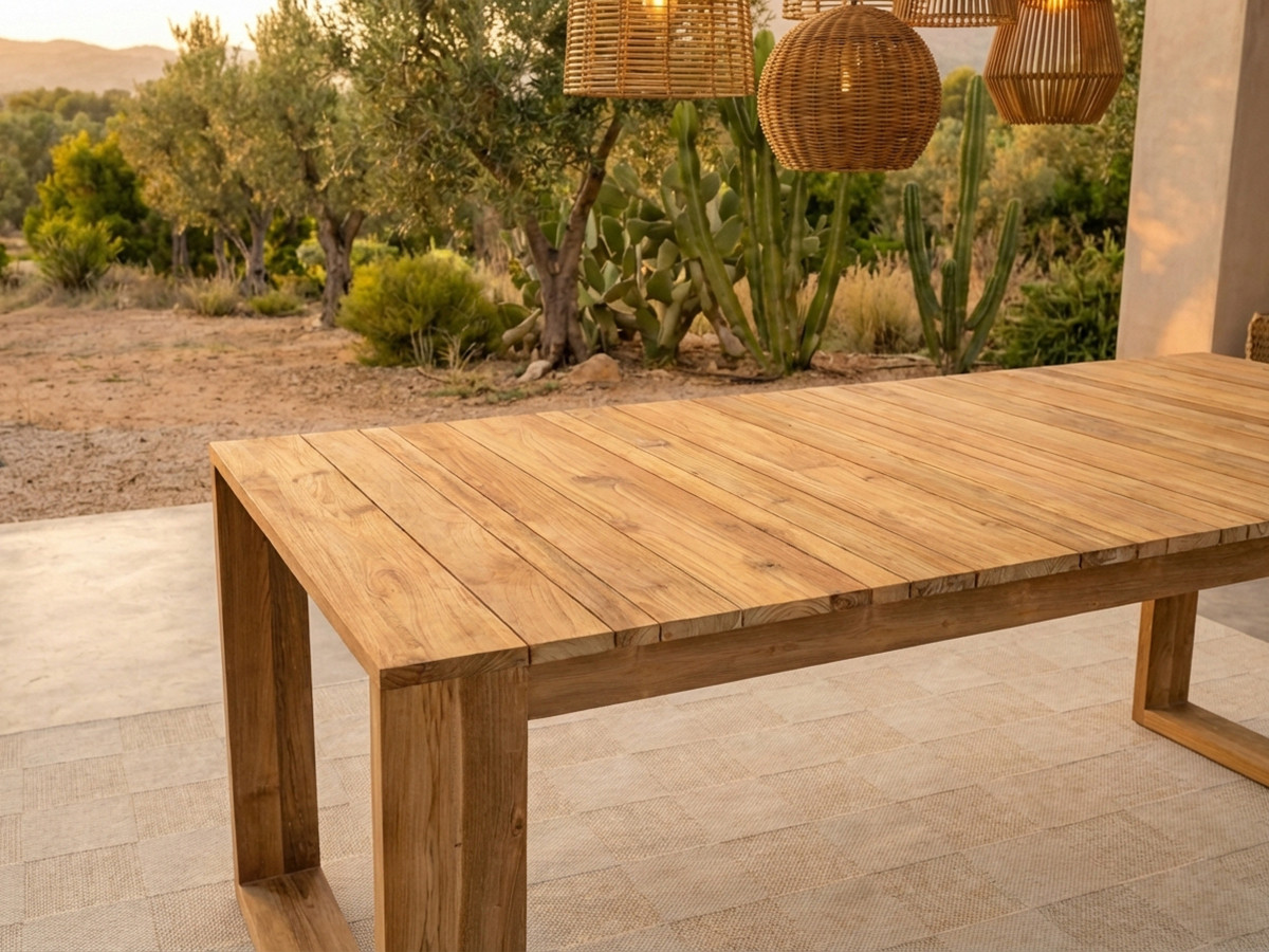 LOMBOK tuinset met tafel van 200 cm + 6 teakhouten stoelen