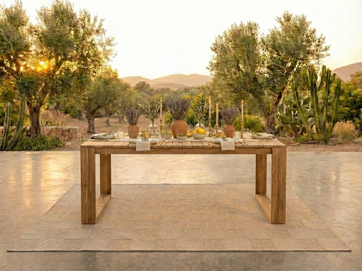 LOMBOK tuinset met tafel van 200 cm + 6 teakhouten stoelen