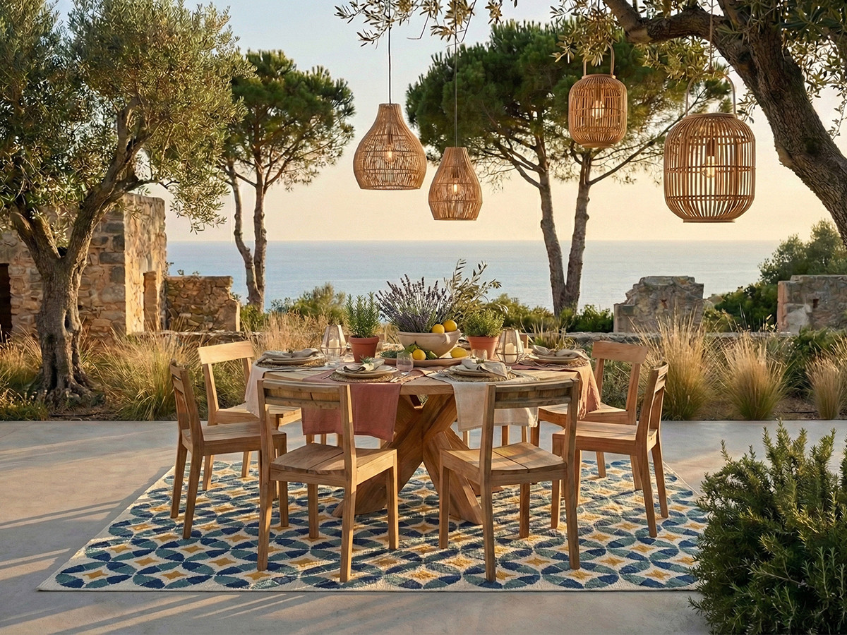 Ensemble de jardin LUNE avec table D.150 cm + 8 chaises bois de teck