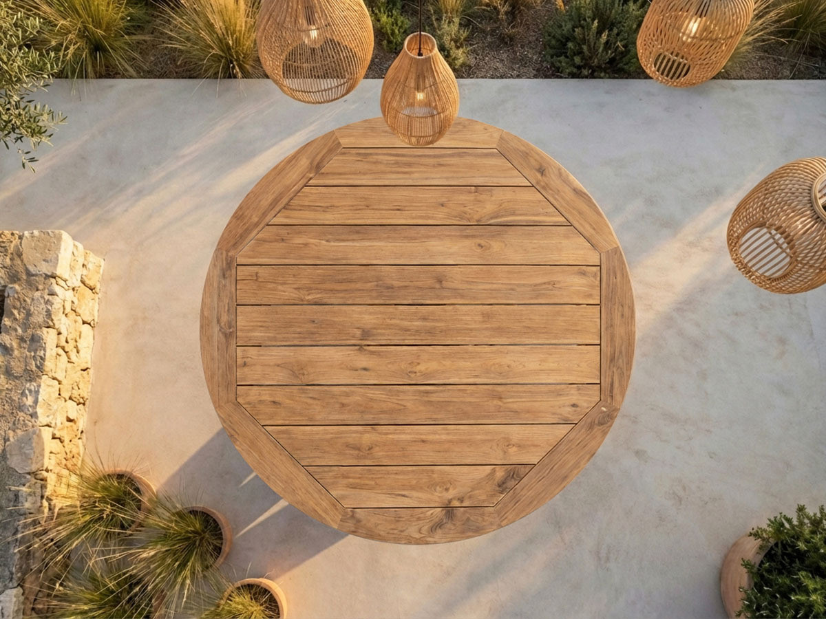 Ensemble de jardin LUNE avec table D.150 cm + 8 chaises bois de teck