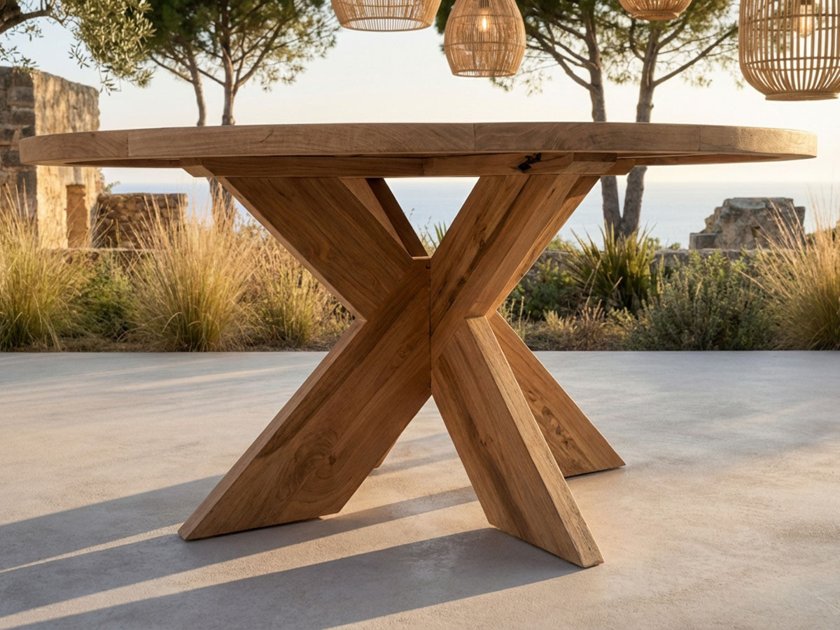 Ensemble de jardin LUNE avec table D.150 cm + 8 chaises bois de teck