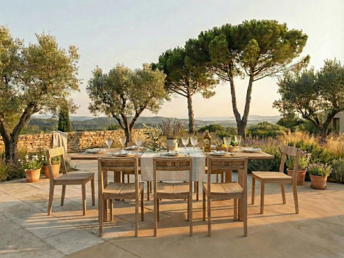Ensemble de jardin POSITANO avec table extensible 200 à 260 cm + 8 chaises bois de teck