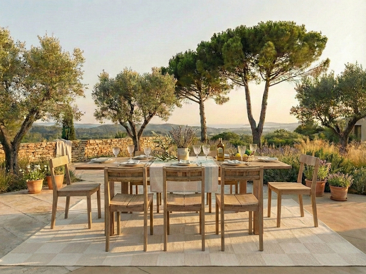 Ensemble de jardin POSITANO avec table extensible 200 à 260 cm + 8 chaises bois de teck