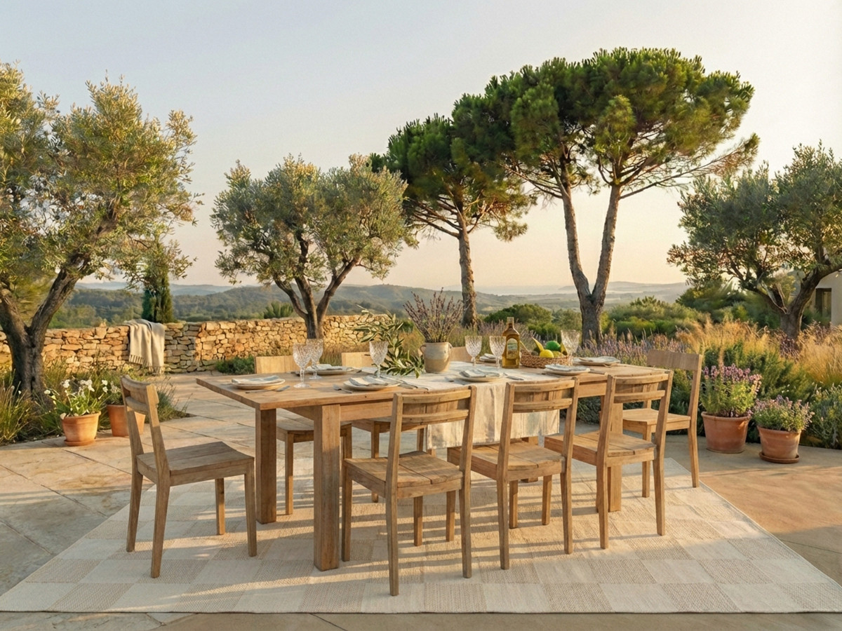 Ensemble de jardin POSITANO avec table extensible 200 à 260 cm + 8 chaises bois de teck