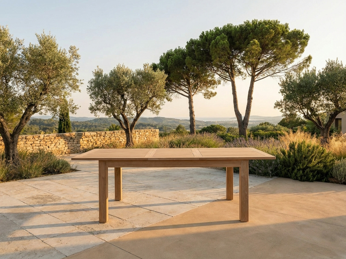 Ensemble de jardin POSITANO avec table extensible 200 à 260 cm + 8 chaises bois de teck