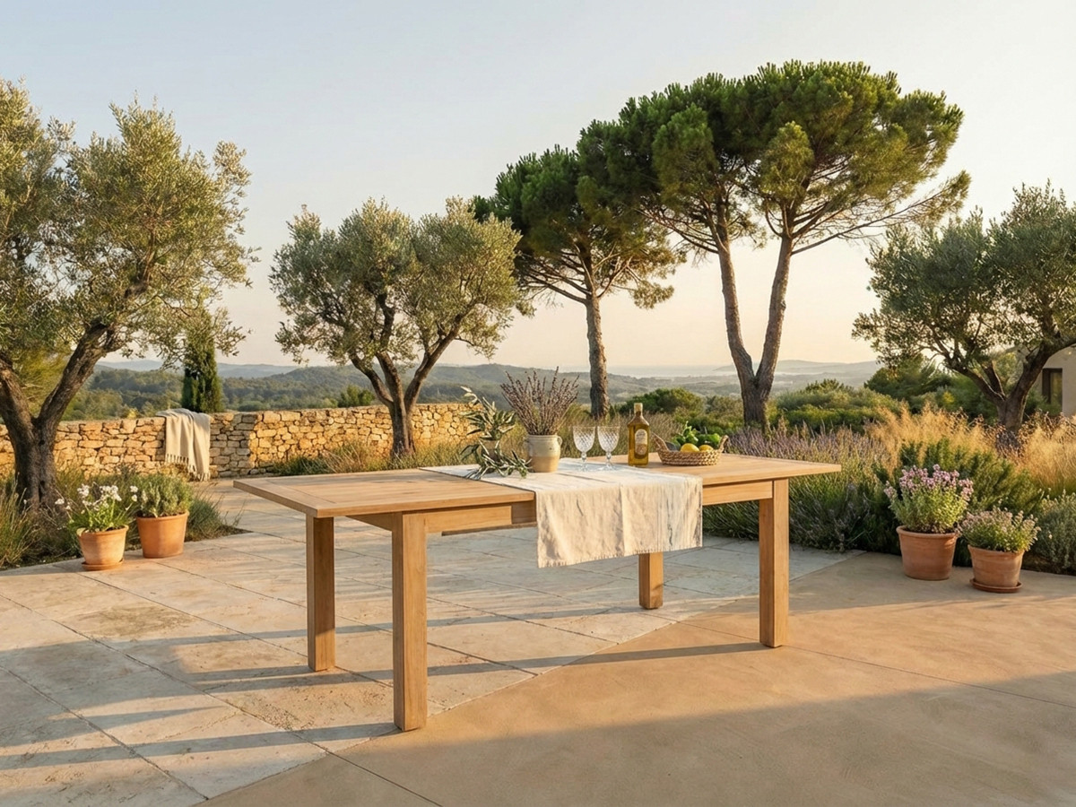 Ensemble de jardin POSITANO avec table extensible 200 à 260 cm + 8 chaises bois de teck