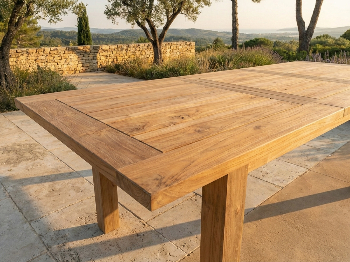 Ensemble de jardin POSITANO avec table extensible 200 à 260 cm + 8 chaises bois de teck
