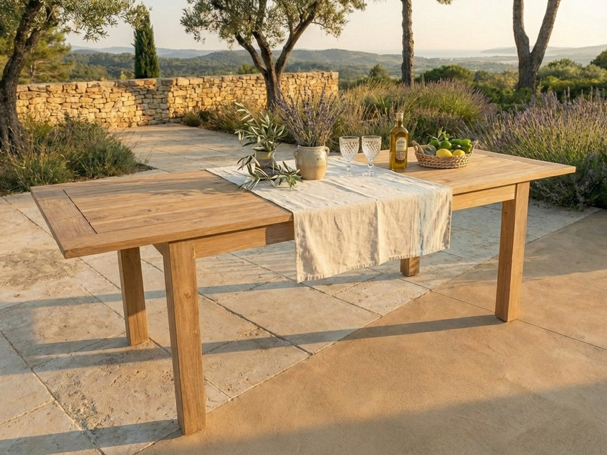 Ensemble de jardin POSITANO avec table extensible 200 à 260 cm + 8 chaises bois de teck