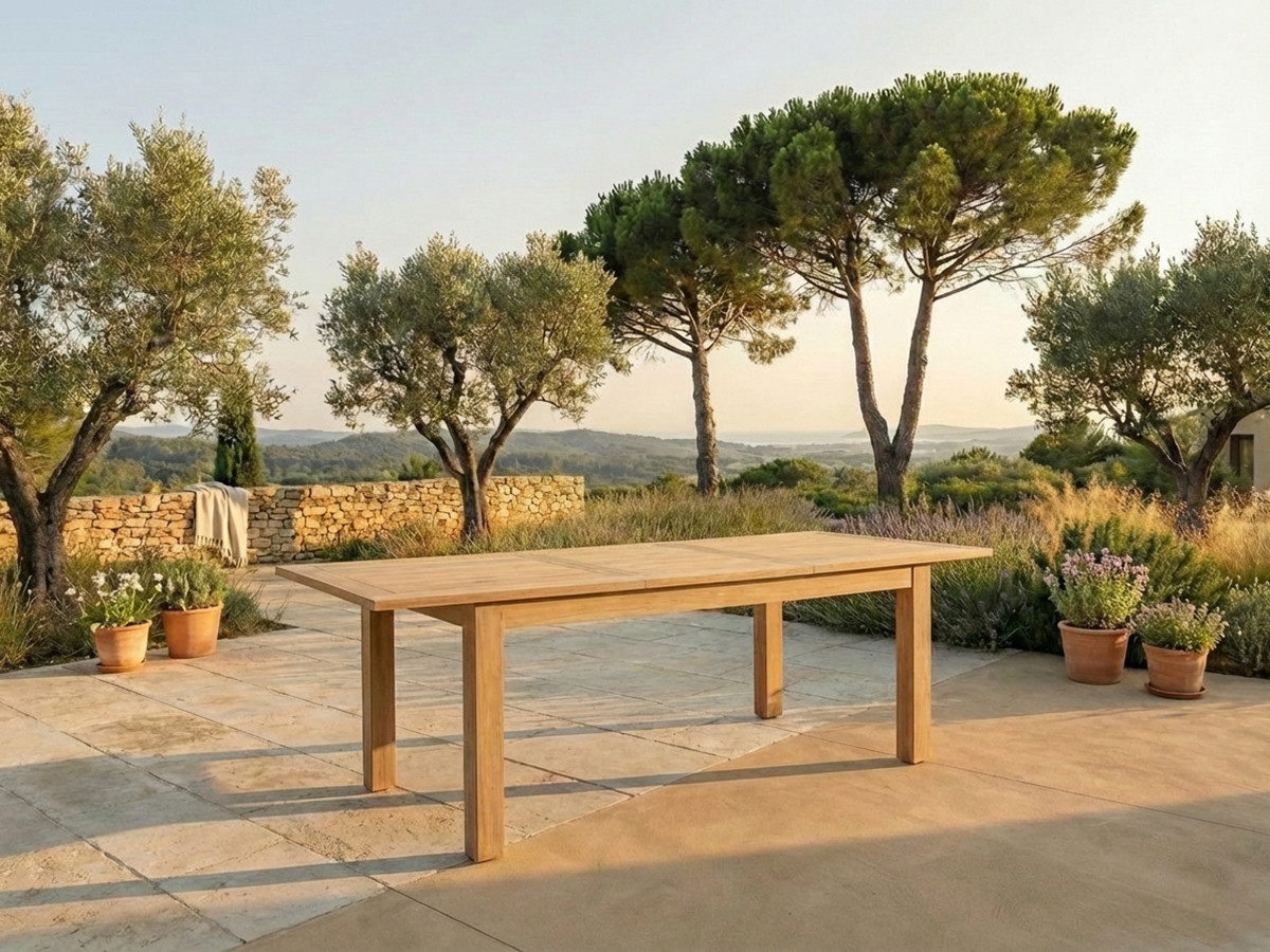 Ensemble de jardin POSITANO avec table extensible 200 à 260 cm + 8 chaises bois de teck