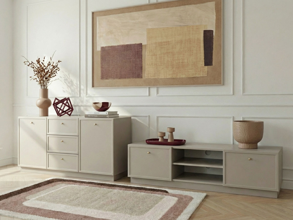 Ensemble LORINA avec buffet 150 cm + meuble TV 150 cm poignées or