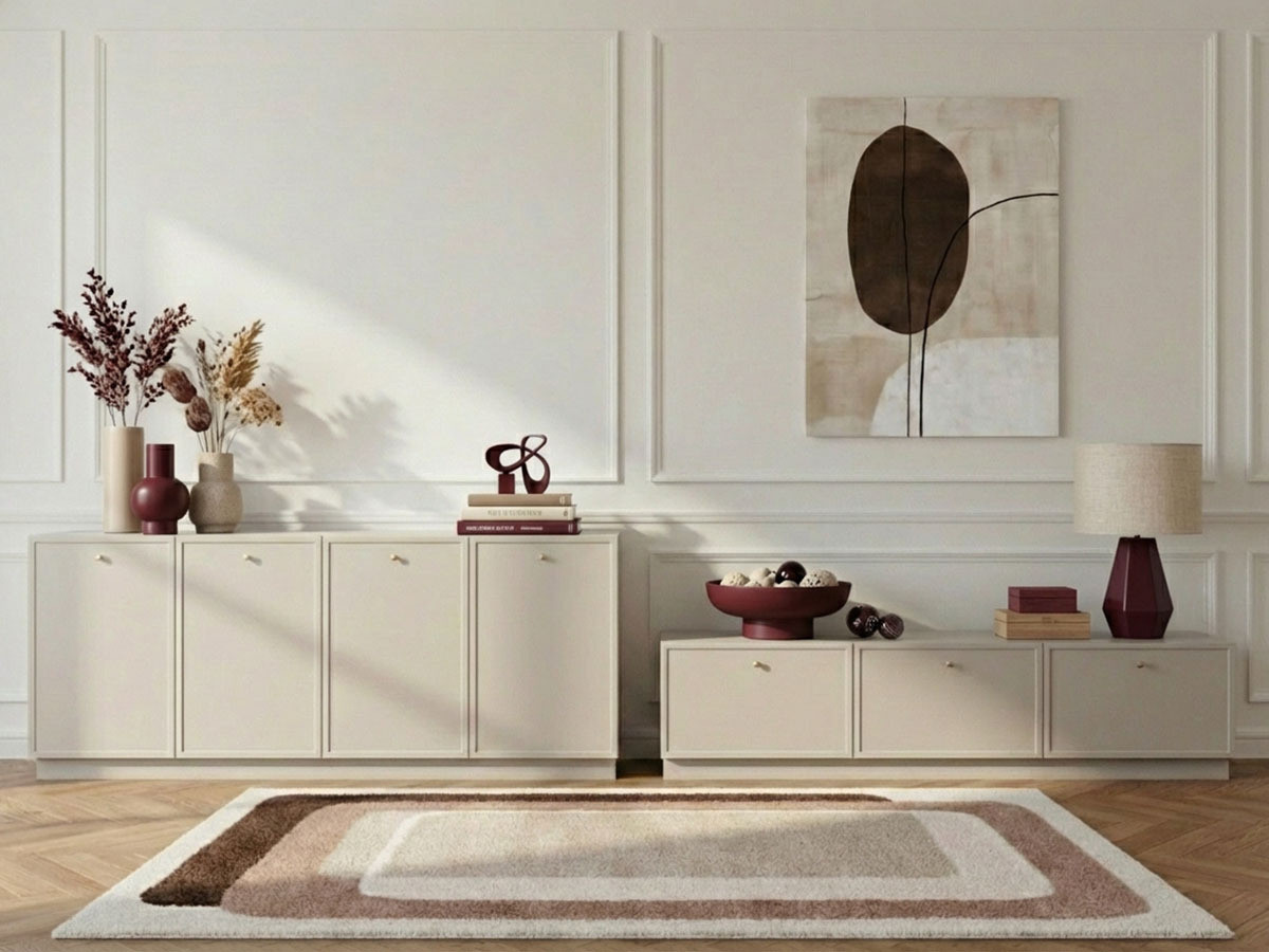 LORINA set met dressoir van 200 cm + tv-meubel van 200 cm met gouden handgrepen