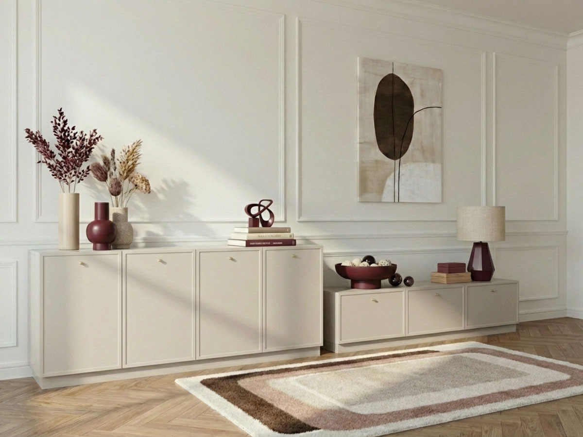LORINA set met dressoir van 200 cm + tv-meubel van 200 cm met gouden handgrepen